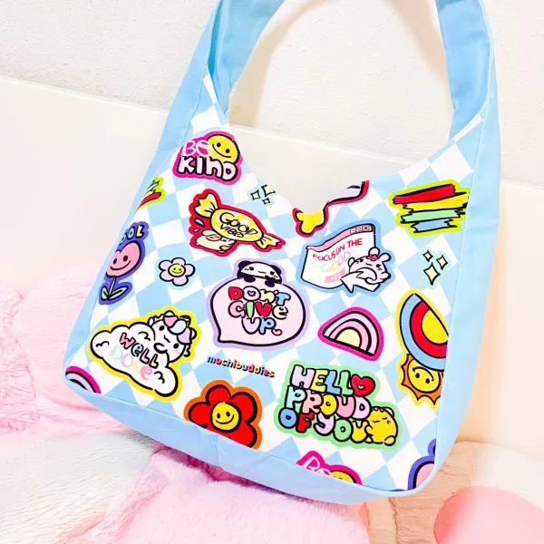 Mochi Buddies Good Vibes Only Large Shoulder Bag Sky Blue