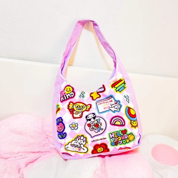 Mochi Buddies Good Vibes Only Large Shoulder Bag Lilac